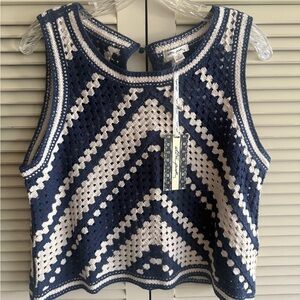 Ultra Pink Navy and Cream Crochet Crop Top XL